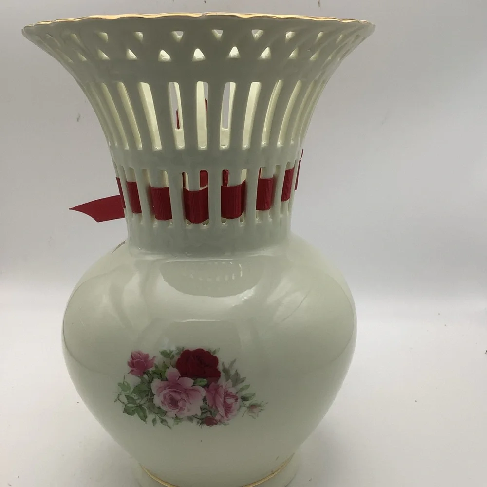 Formalities by Baum Bros. Victorian Rose Vase with Red Ribbon Accent